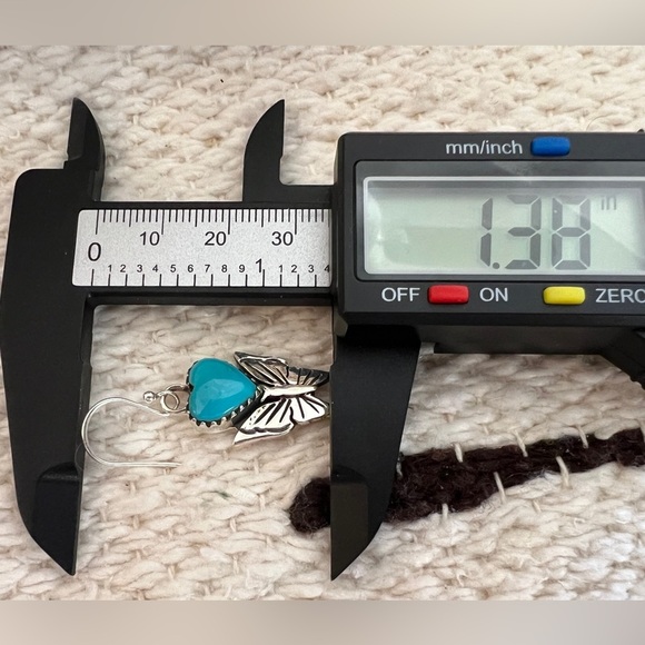 ❤️ Heart Shaped Kingman Turquoise 925 Navajo Butterfly Dangle Earrings 1.38”L - Picture 11 of 12